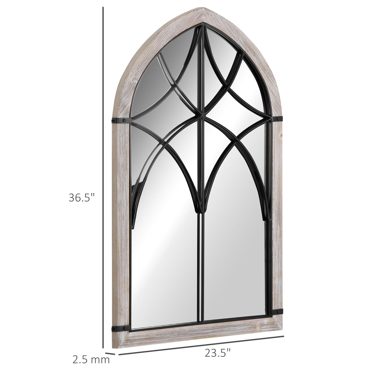 Homcom 36.5" X 23.5" Large Farmhouse Wall Mirror, Arch Window Mirror For Wall Decor In Living Room, Bedroom, Entryway, Rustic Wood Grain Multicolor Mdf
