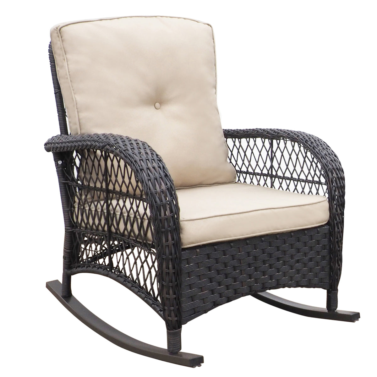 Garden Rocking Chair,Outdoor Rattan Rocker Chair With All Weather Hand Woven Resin Wicker, Patio Relaxing Lounge Furniture With Powder Coated Metal Frame For Backyard,Porch Yes Rocker & Glider Brown