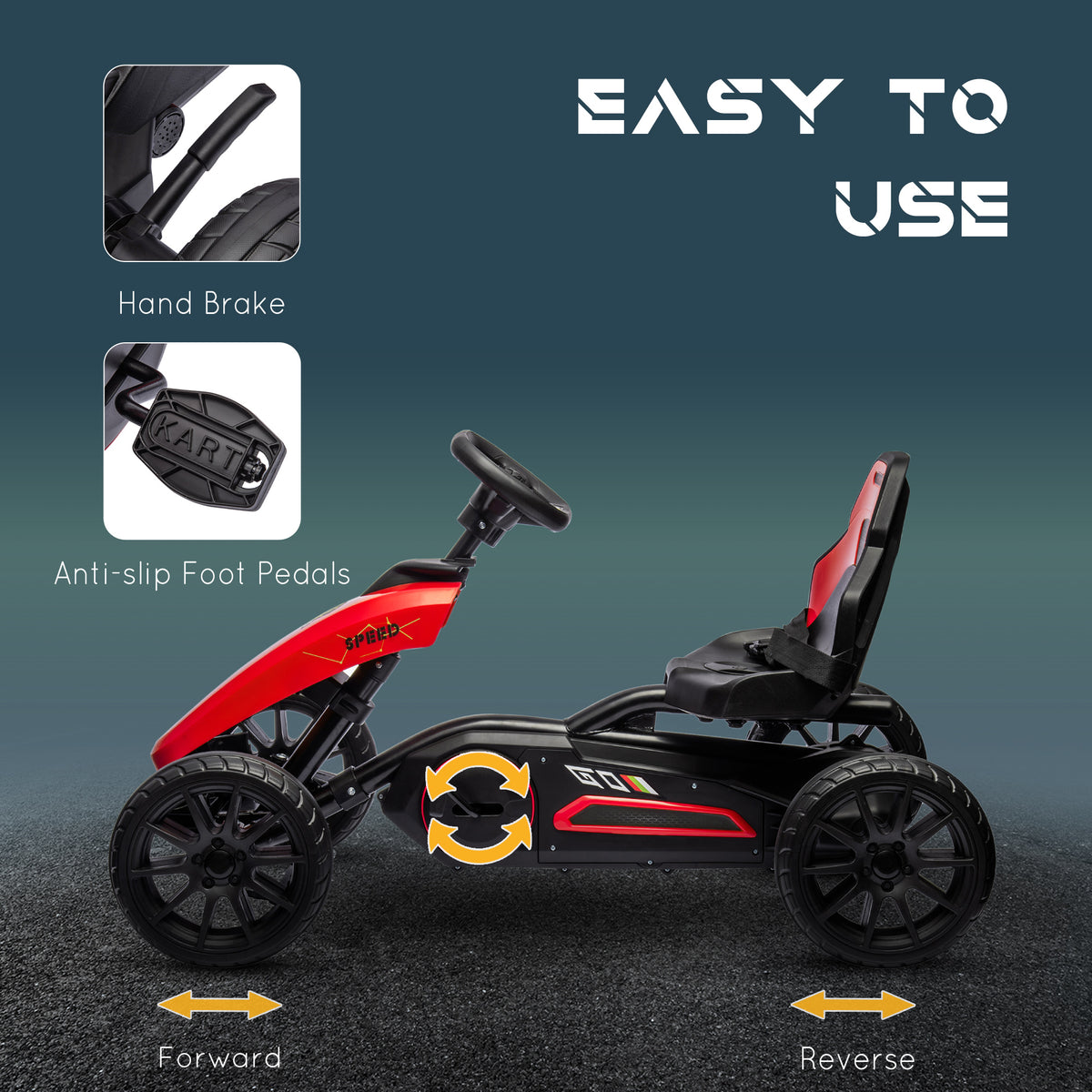 Aosom Kids Pedal Go Kart, Outdoor Ride On Toys With Swing Axle, Adjustable Seat, Handbrake, 4 Shock Absorbing Wheels, Gift For Boys And Girls Aged 3 8 Years Old, Red Red Plastic