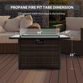Outdoor Fire Pit 50,000 Btu Propane Gas Fire Table With Lid Fireplace With Glass Wind Guard Wicker Base For Garden, Patio, Backyard, 44