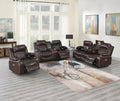 Power Motion Loveseat 1Pc Contemporary Brown Color Gelstorage Arms W Cup Holder Living Room Furniture Brown Faux Leather Primary Living Space Cushion Back Contemporary,Modern Pillow Top Arms Metal & Wood 2 Seat
