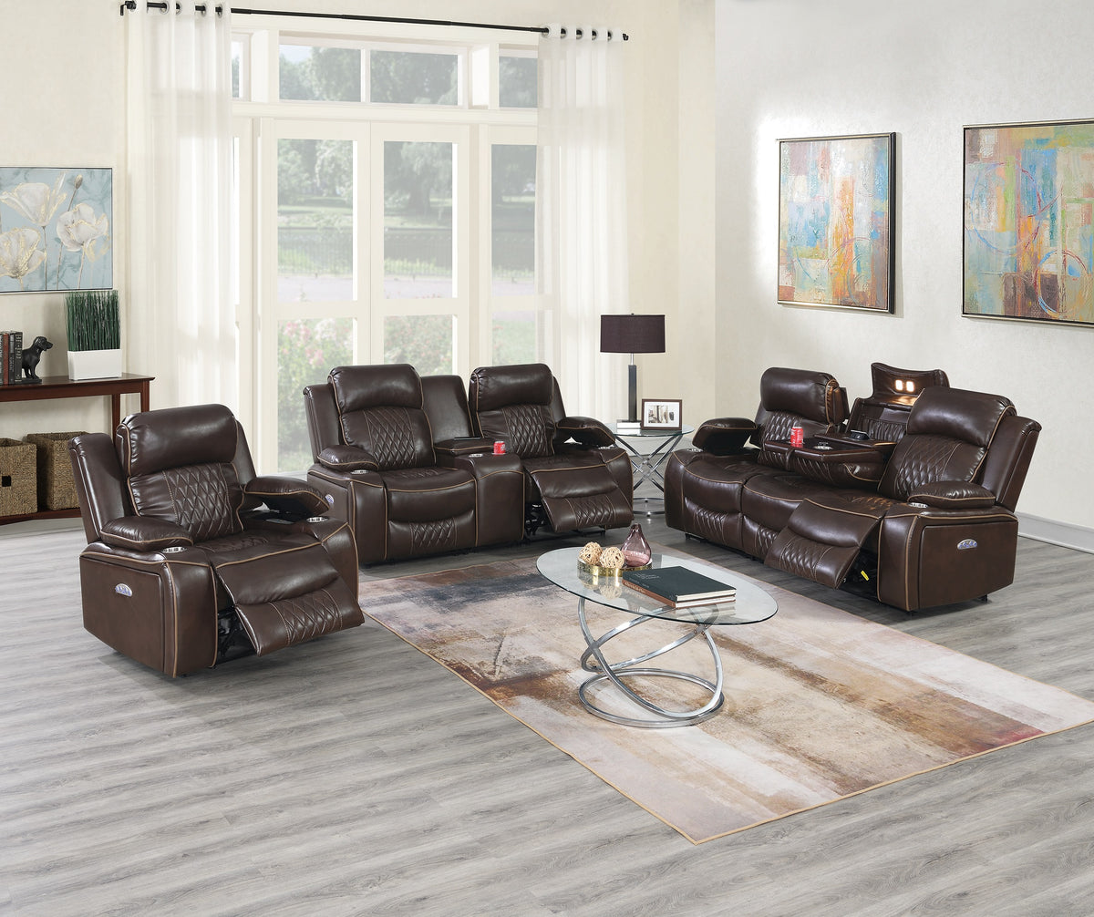 Power Motion Loveseat 1Pc Contemporary Brown Color Gelstorage Arms W Cup Holder Living Room Furniture Brown Faux Leather Primary Living Space Cushion Back Contemporary,Modern Pillow Top Arms Metal & Wood 2 Seat