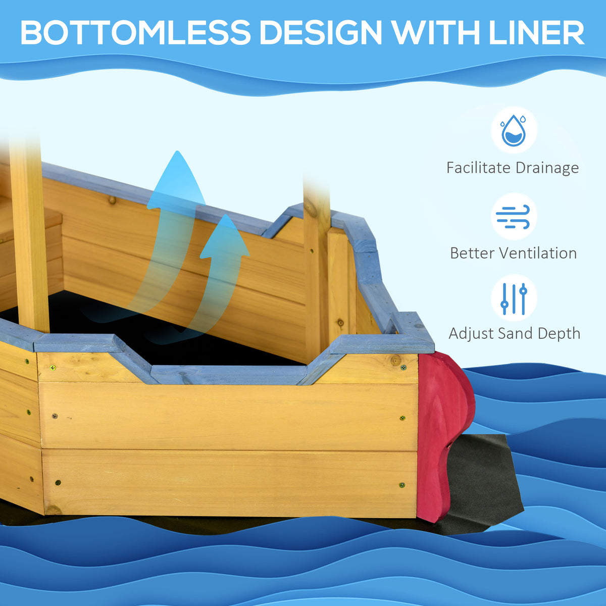Outsunny Pirate Sandbox With Cover And Rudder, Wooden Sandbox With Storage Bench And Seat, Outdoor Toy For Kids Ages 3 8 Years Old Orange Wood