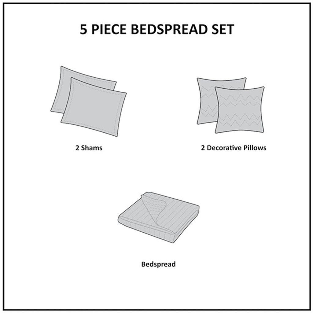 5 Piece Reversible Jacquard Bedspread Set Blue King King Blue Cotton