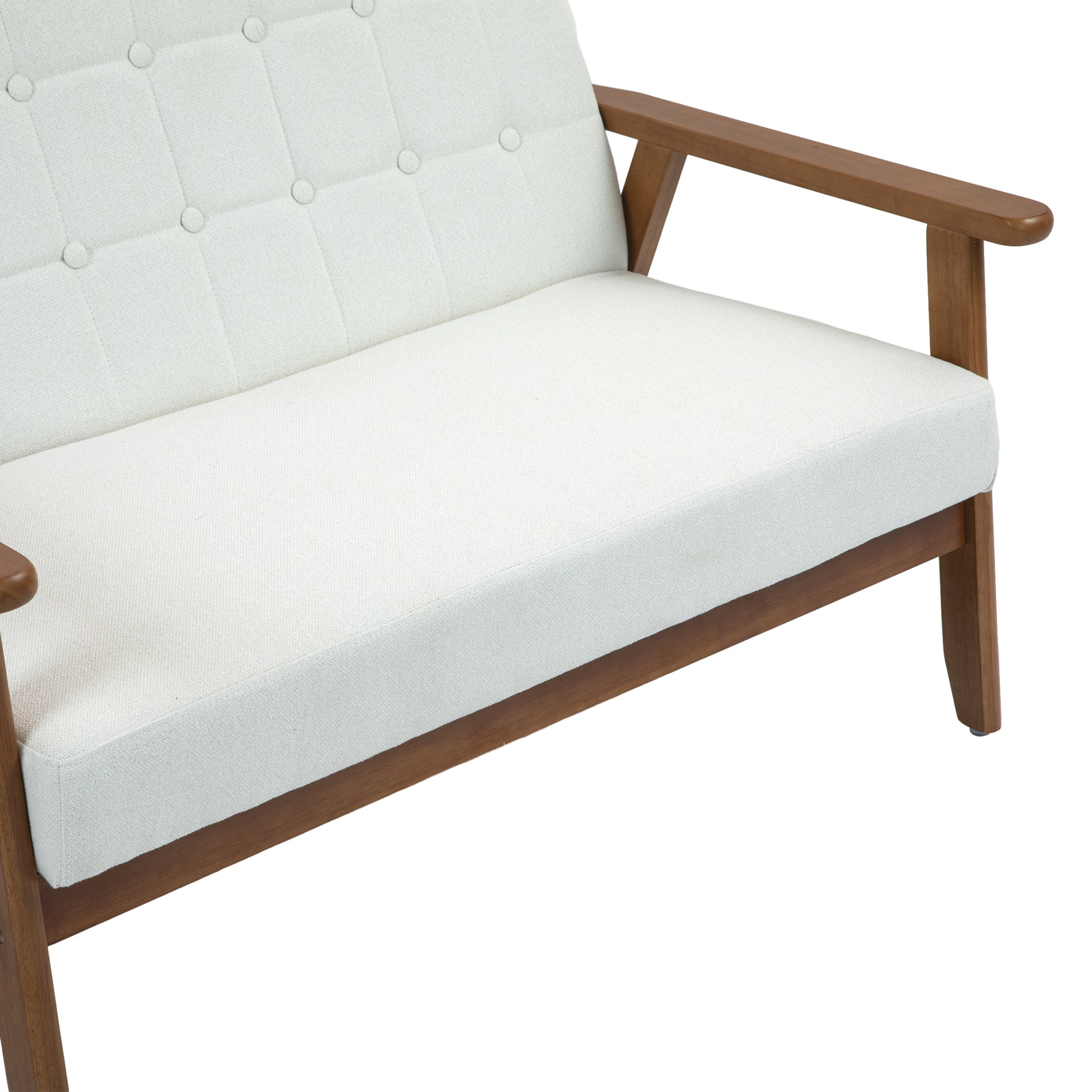 Coolmore Mid Century Modern Solid Loveseat Sofa Upholstered Linen Loveseat, 2 Seat Upholstered Loveseat Sofa Modern Couch Beige Linen 2 Seat