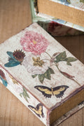Set Of 4 Book Boxes With Birds, Flowers, And Handwriting Design, 5.5X4X2