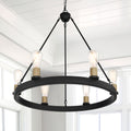 6 Light Living Room Steel Dimmable Candle Style Wagon Wheel Chandelier Ul Certified Antique Brass Black Ceiling Lights Steel Metal