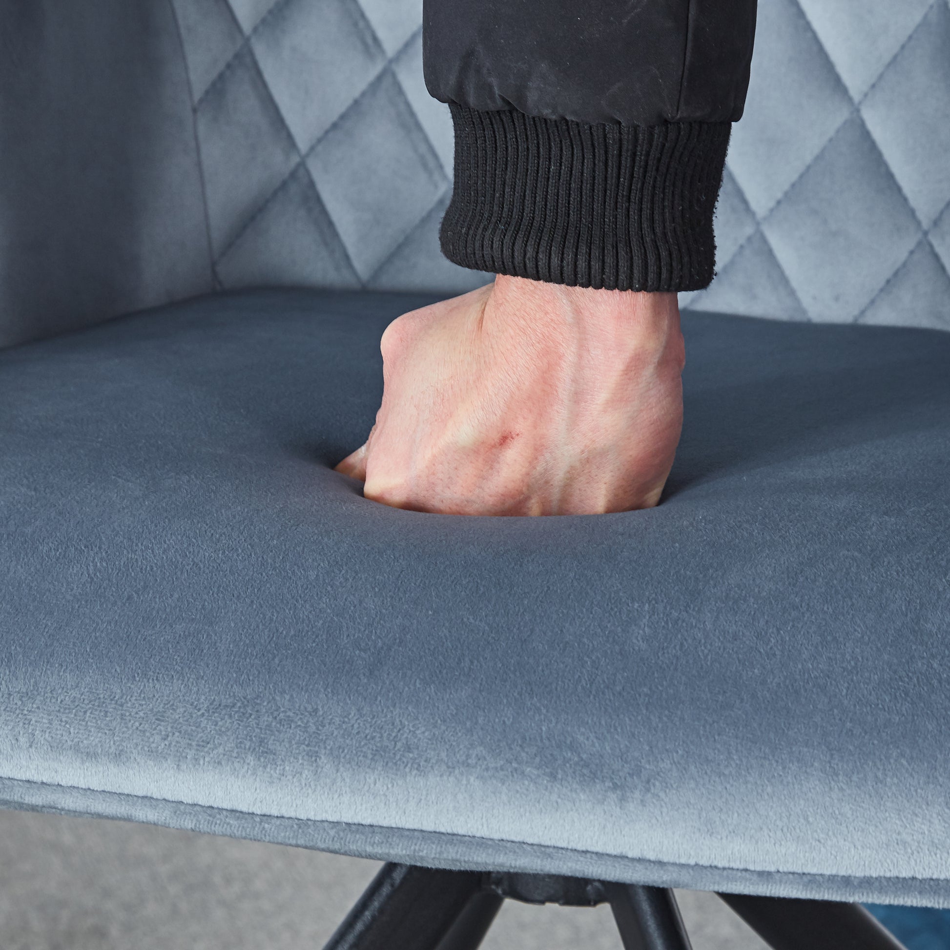 Modern Desk Chair No Wheel, Ergonomic Office Chair Home Office Upholstered Chair, Computer Chair For Bedroom, Reception Room, Living Room With Metal Legs Blue Fabric Metal