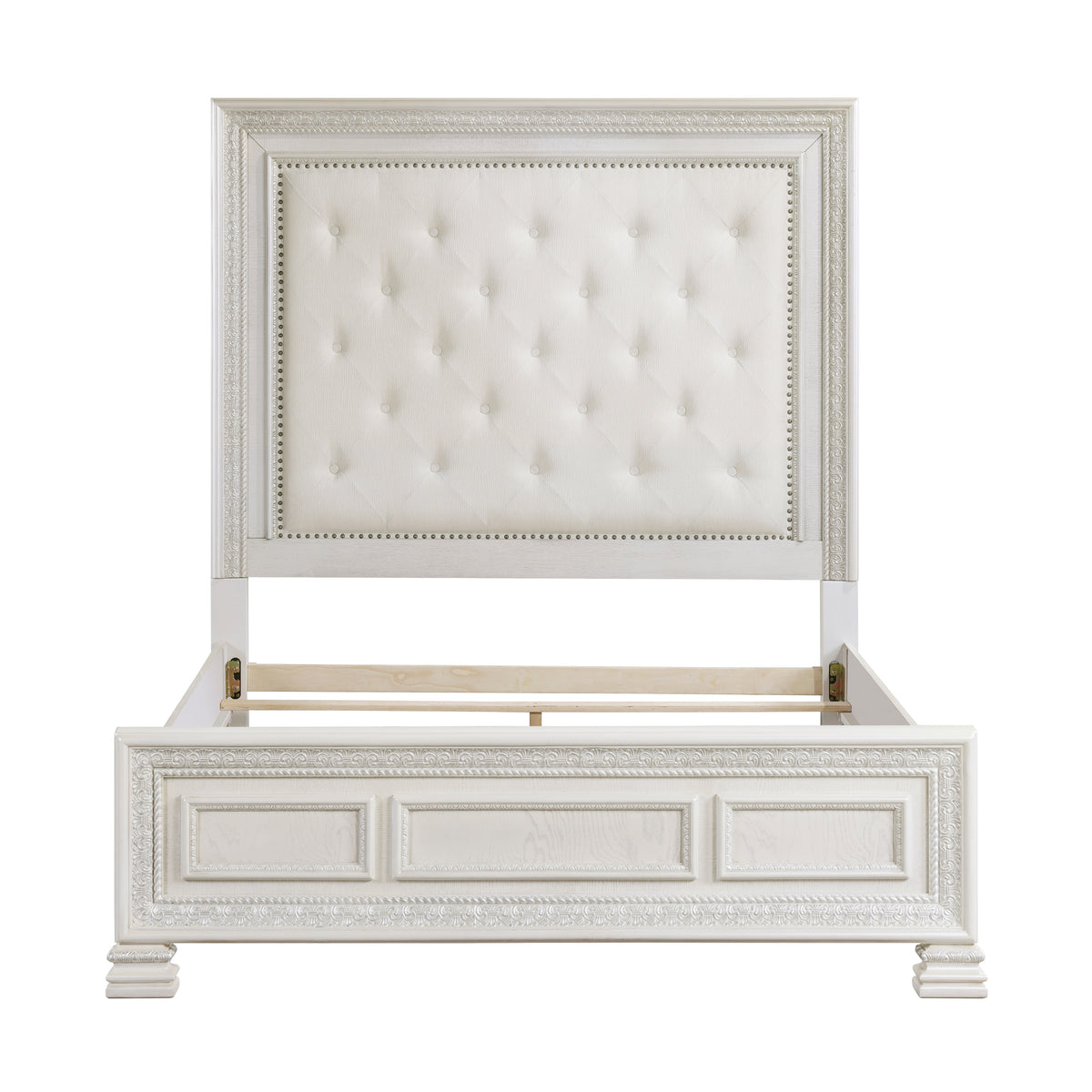 Classic Luxury Pearl White Finish Queen Bed Button Tufted Upholstered Headboard Bedroom Furniture 1Pc, Dart Molding Design Panels Box Spring Required Queen White Wood Bedroom Bed Frame Polyester