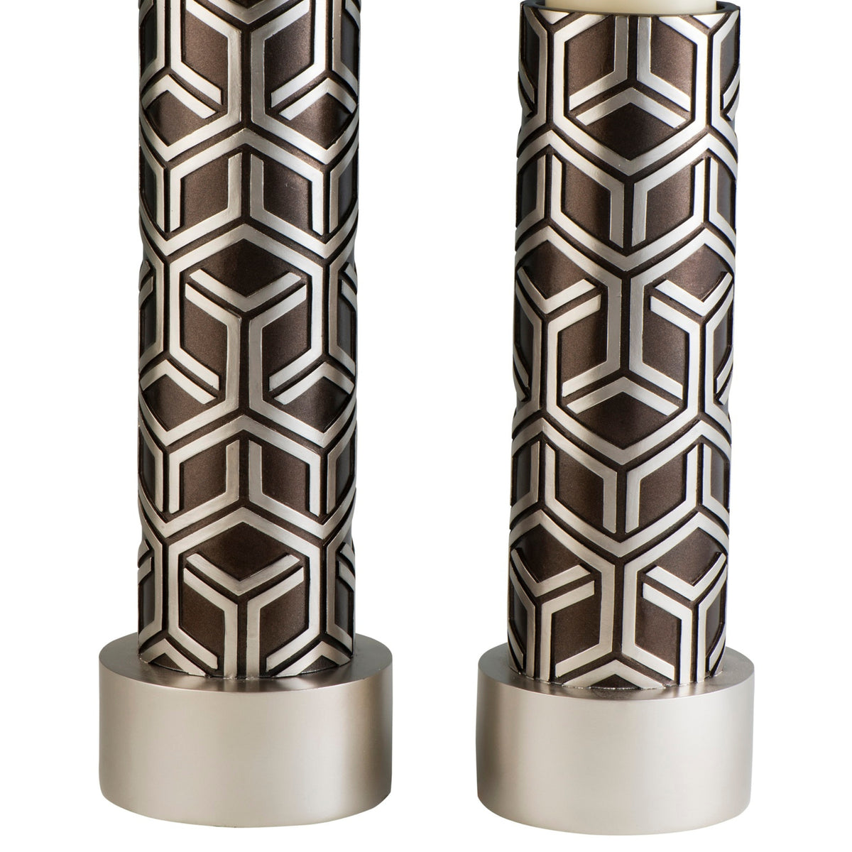 14" And 16" Tall Polyresin Candleholder, Espresso And Silver Finish Set Of 2 Multicolor Polyresin