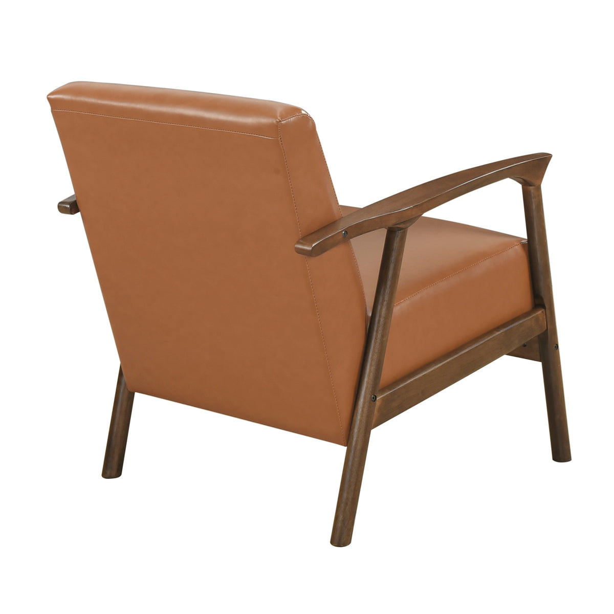 Brown Faux Leather Upholstered Accent Chair 1Pc Seat Cushion Solid Rubberwood Frame Living Room Furniture Brown Primary Living Space Rubberwood Solid Wood