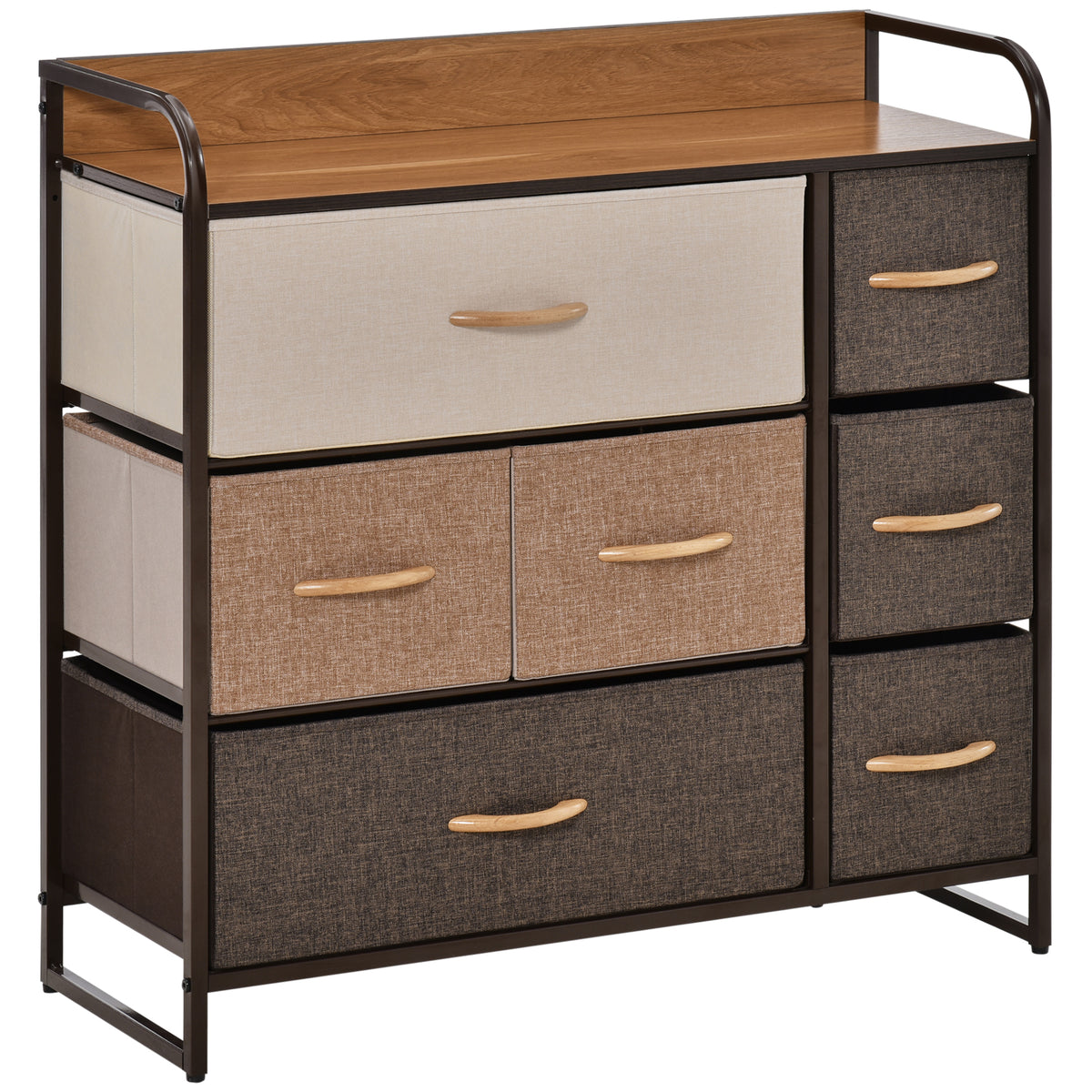 Homcom 7 Drawer Dresser, Fabric Drawers, 3 Tier Storage Organizer For Bedroom Entryway, Tower Unit With Steel Frame Wooden Top, Maple Wood Brown Mdf