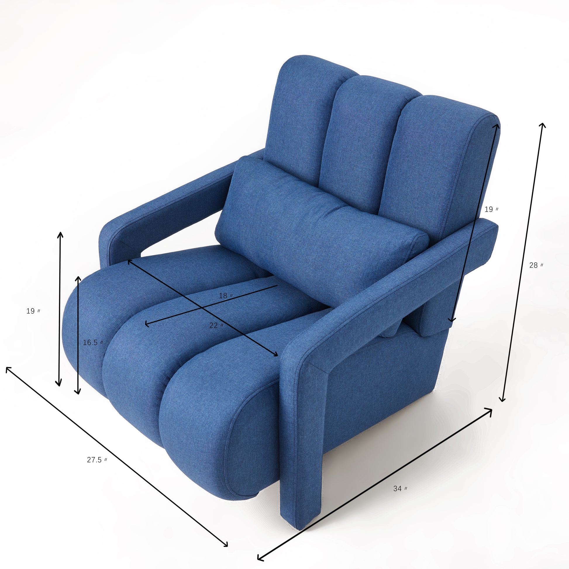 Modern Upholstered Accent Chair, Comfortable Linen Fabric With A Pillow For Living Room,Bedroom. Linen, Navy Blue Navy Blue Primary Living Space Modern Pine Foam Wood Fabric