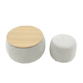 Round Storage Ottoman, 2 In 1 Function, Work As End Table And Ottoman,With Small Seat,Light Grey 25