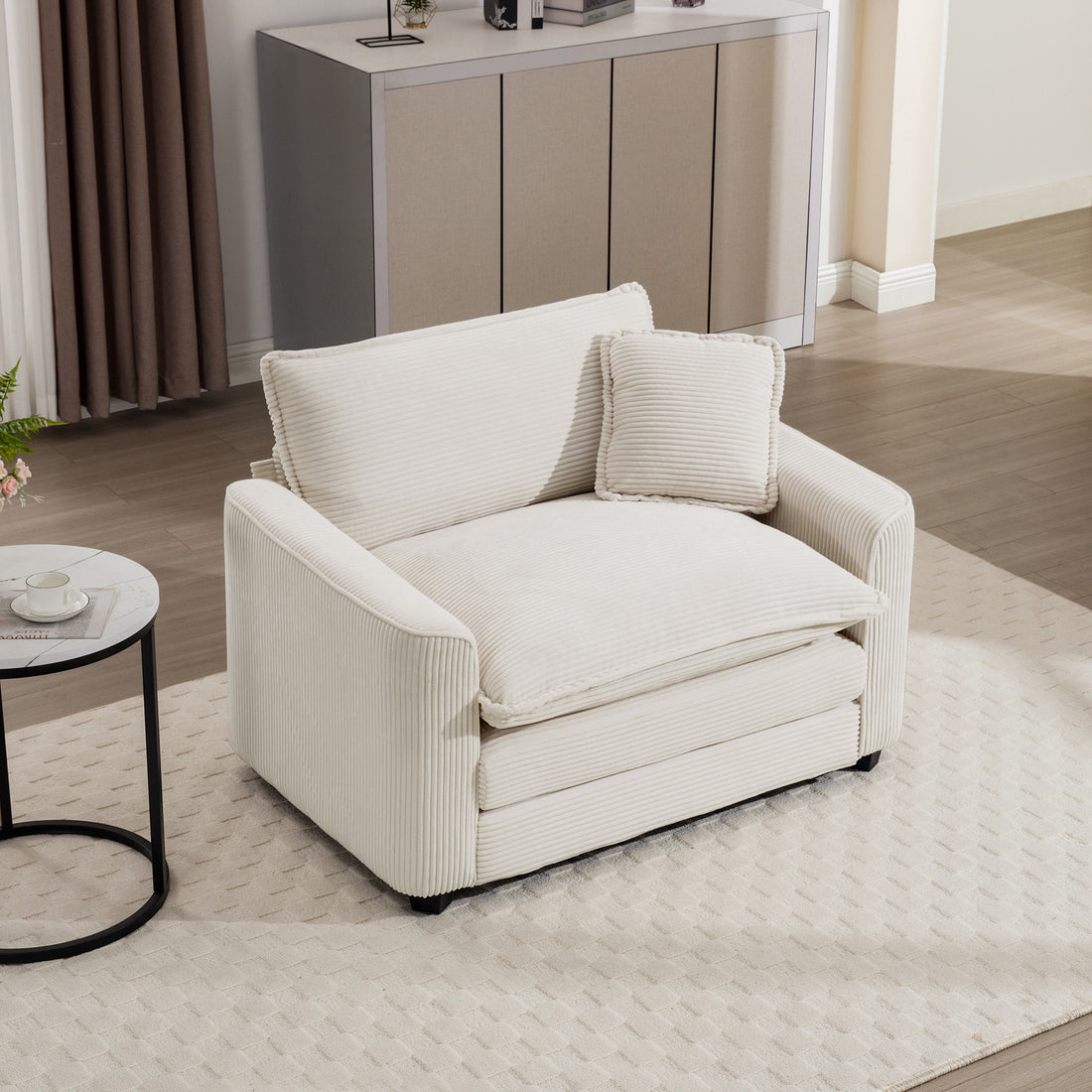 Light Beige Corduroy Fabric, Comfortable Single Accent Chair Deep Seat Sofa With One Pillow, Suitable For Living Room And Bedroom, Club Multiple Occasional Areas Beige Corduroy 1 Seat