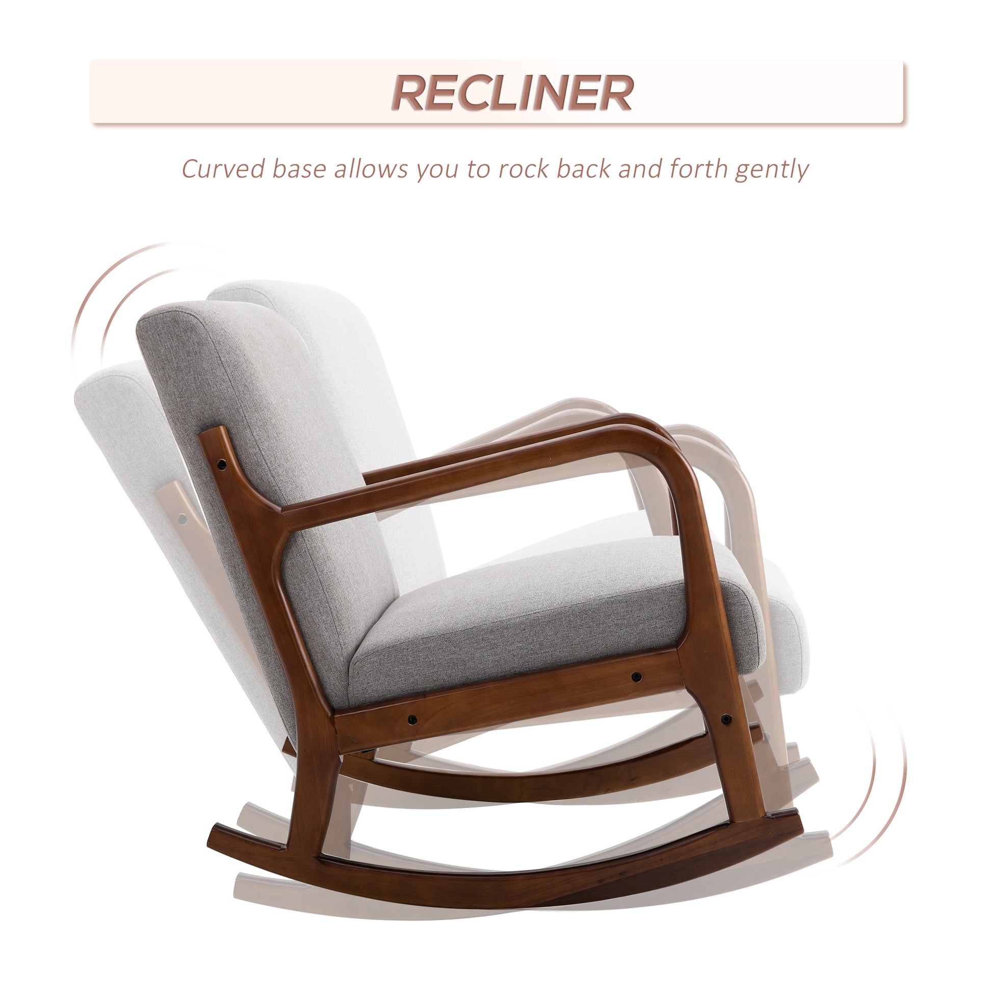 Homcom Upholstered Rocking Armchair With Wood Base And Linen Fabric Padded Seat For Living Room, Grey Grey Linen
