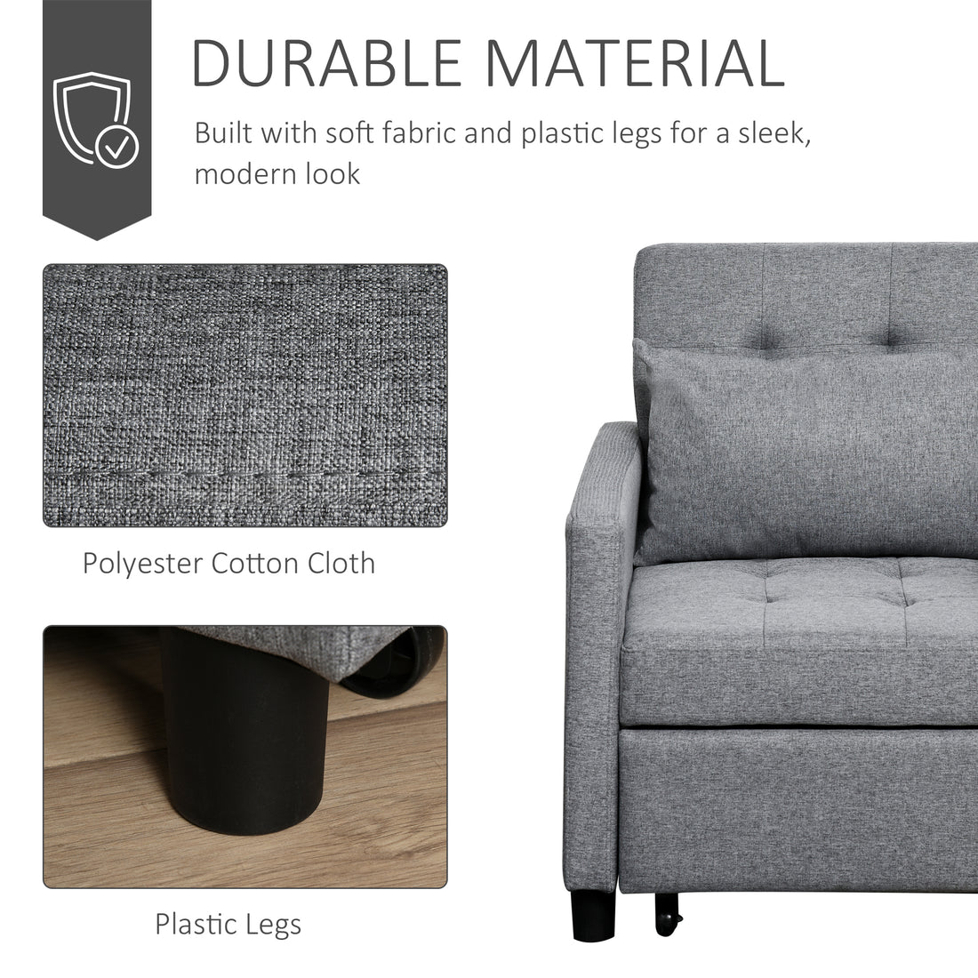 Homcom Convertible Sofa Lounger Chair Bed Multi Functional Sleeper Recliner With Tufted Upholstered Fabric, Adjustable Angle Backrest, And Pillow, Grey Grey Plastic 1 Seat