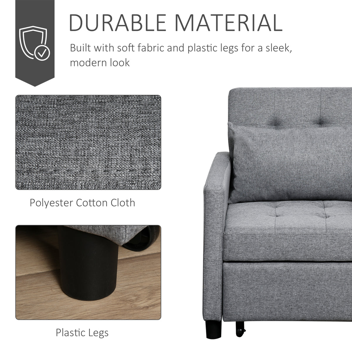 Homcom Convertible Sofa Lounger Chair Bed Multi Functional Sleeper Recliner With Tufted Upholstered Fabric, Adjustable Angle Backrest, And Pillow, Grey Grey Plastic 1 Seat