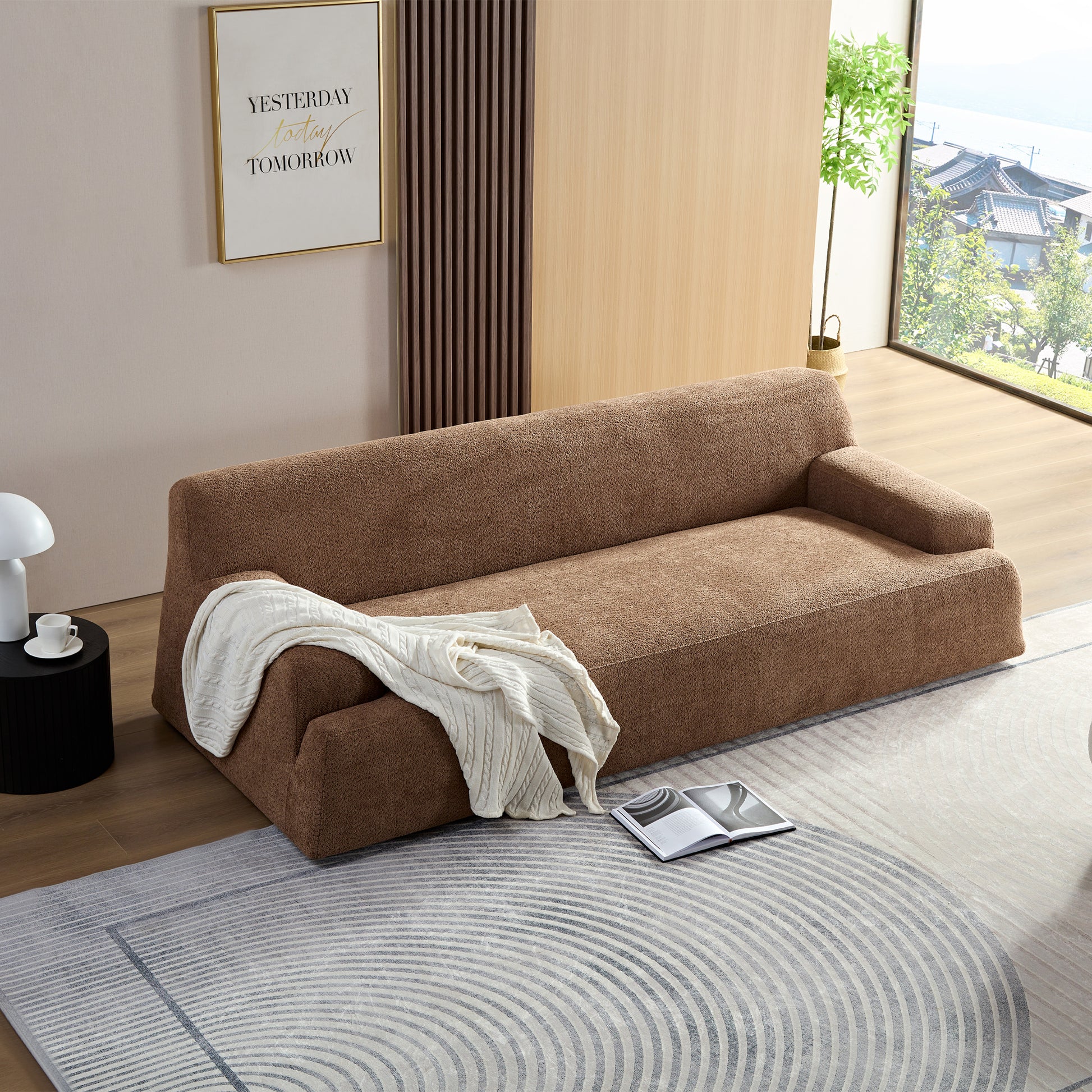 Wks9 Camel Sofa, Modern Simplicity, Durable Fabric, Solid Wood Frame, High Density Sponge Filler Camel Fabric 3 Seat