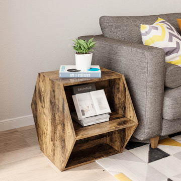 23.62'' Hexagonal Coffee Table Side Table Nightstand Antique Wood Antique Brown Mdf