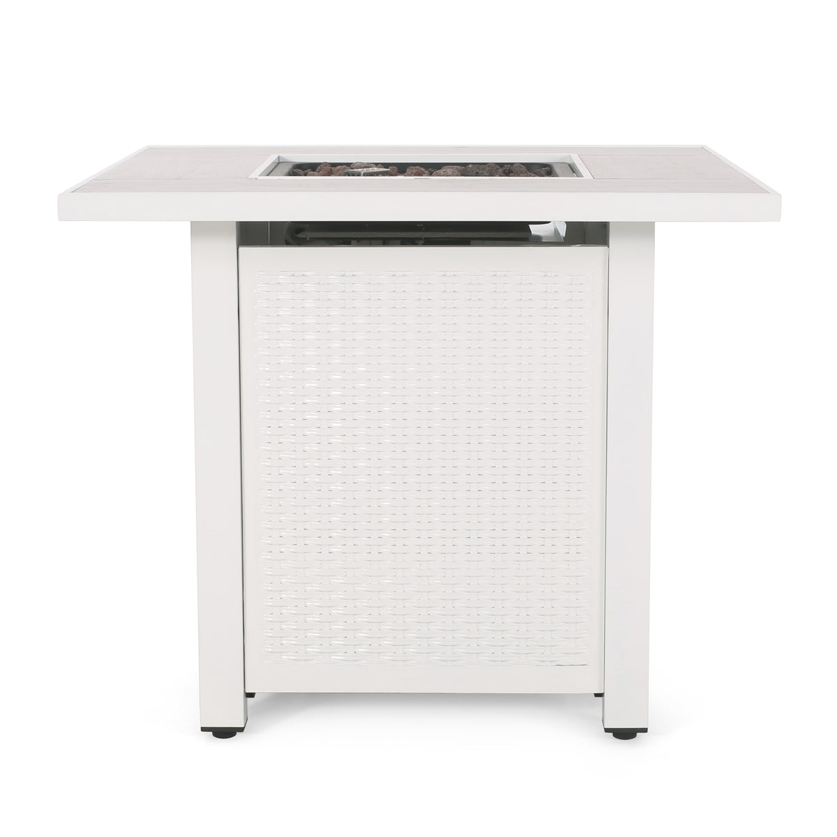 30" Outdoor 40,000Btu Square Iron Fire Pit With Ceramic Tile Top, White White Ceramic Tile Iron