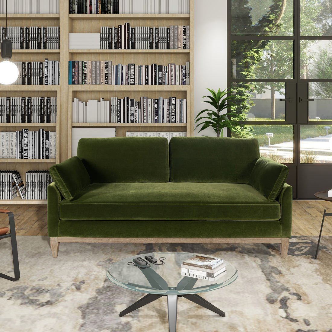 Pasadena 75.5" Modern Farmhouse Sofa, Olive Green Performance Velvet Olive Green Foam Velvet 3 Seat