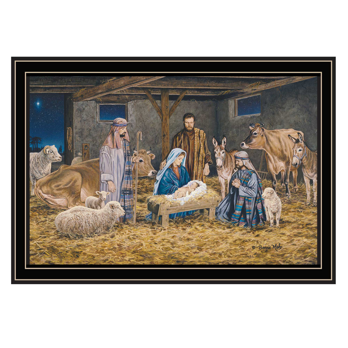 The Greatest Gift Of All The Birth Of Christ Black Framed Wall Art For Living Room, Nativity Wall Art Print For Home Decor, Bedroom Wall Art By Bonnie Mohr Multicolor Wood Paper