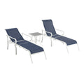 3 Pack Patio Lounge Chair, Outdoor Chaise Lounge With 5 Adjustable Backrest, Sturdy Steel Frame, Sunbathing Recliner, Beach Chair, Tanning Chair For Outside, Yard, Balcony, Pool Chairs,White Blue