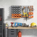Durhand 44 Piece Wall Mounted Pegboard Tool Organizer Rack Kit With Various Sized Storage Bins, Pegboard, & Hooks, Orange Orange Plastic
