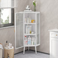 22.25'' Floor Coner Cabinet,Three Tiers With Tempered Glass Doors And Storage Shelves For Bathroom, Living Room And Bedroom White White Glass Metal