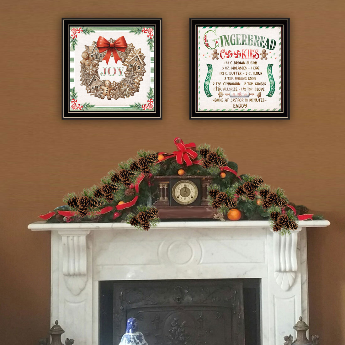 2 Piece Vignette Gingerbread Wreath Black Framed Wall Art For Living Room, Bedroom Wall Art Print For Home Decor By Nicole Decamp Multicolor Wood Paper