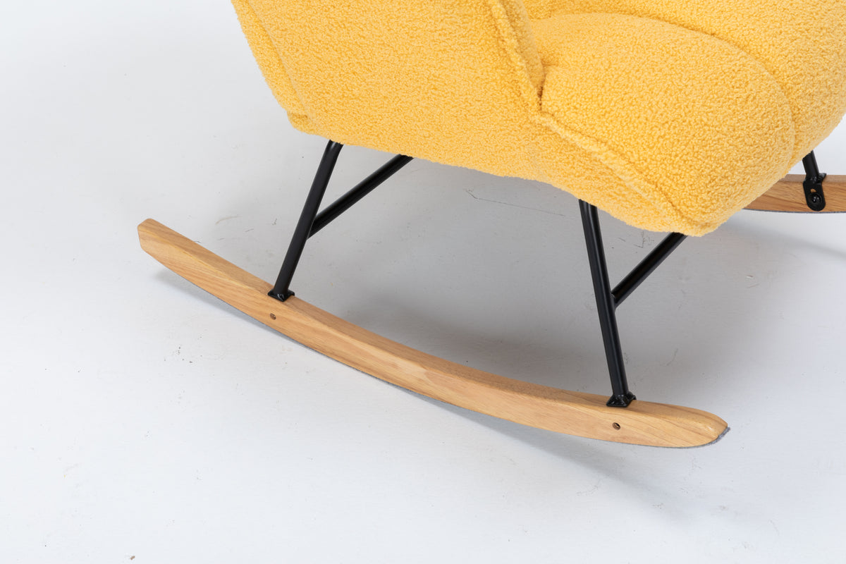 Rocking Chair Nursery, Teddy Upholstered Glider Rocker With High Backrest, Reading Chair Modern Rocking Accent Chairs Glider Recliner For Living Room, Nursery, Bedroom Yellow Velvet