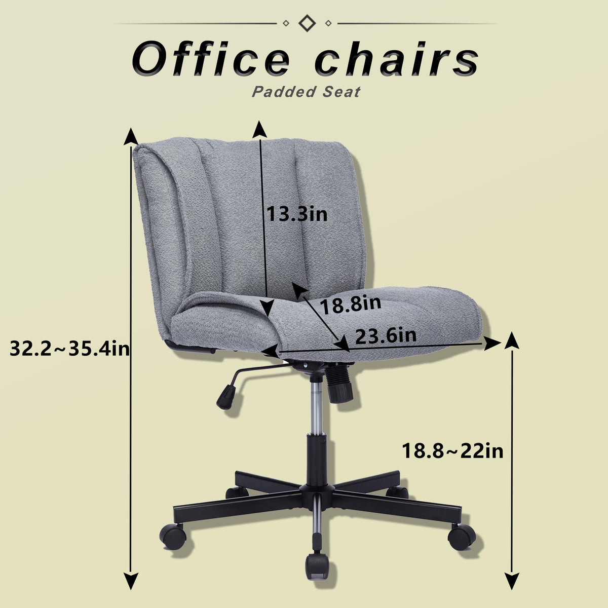 Armless Desk Chairs With Wheels Office Chair Vanity Chair With Technical Cloth Adjustable Swivel Computer Task Chairs For Home Base, Bedroom,Pink Gray Gray Polyester Blend