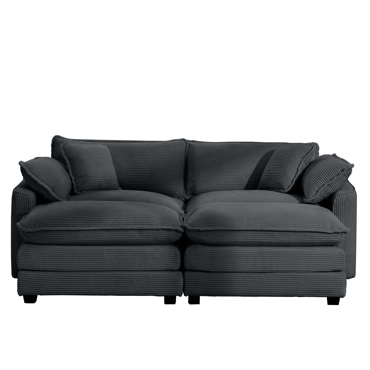 Corduroy Two Seater Sofa With 2 Footrest, 2 Seater Sofa With Ottoman For Small Living Spaces, Grey Corduroy Sofa Grey Corduroy 2 Seat