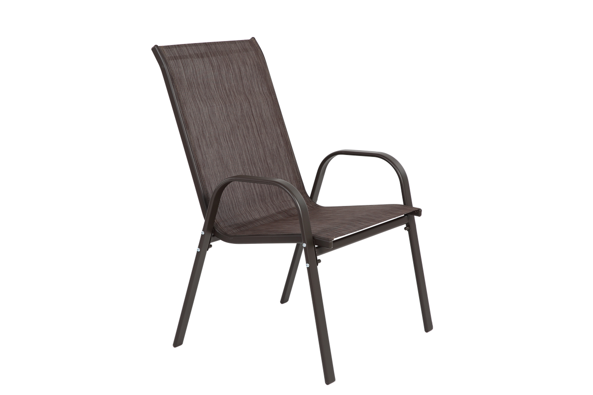 2 Piece Patio Chairs, Outdoor Camping Chairs Withtextilene Fabric, Set Of 2 Garden Chairs With Armrest High Backrest For Garden Patio Pool Beach Yard Space Saving Brown Brown Steel