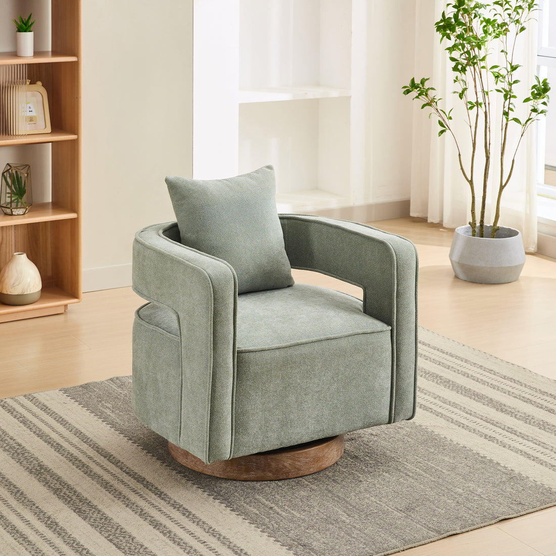 29.1"W Swivel Accent Open Back Chair Modern Comfy Sofa Chair With Weathered Base For Nursery Bedroom Living Room Hotel Office, Club Chair Leisure Arm Chair For Lounge Pale Green,Linen Blend Pale Green Linen Blend
