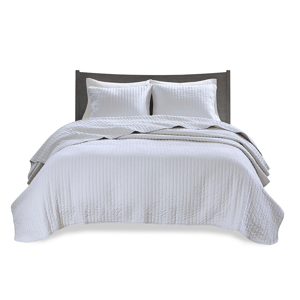 3 Piece Quilt Set White King Cal King King White Cotton