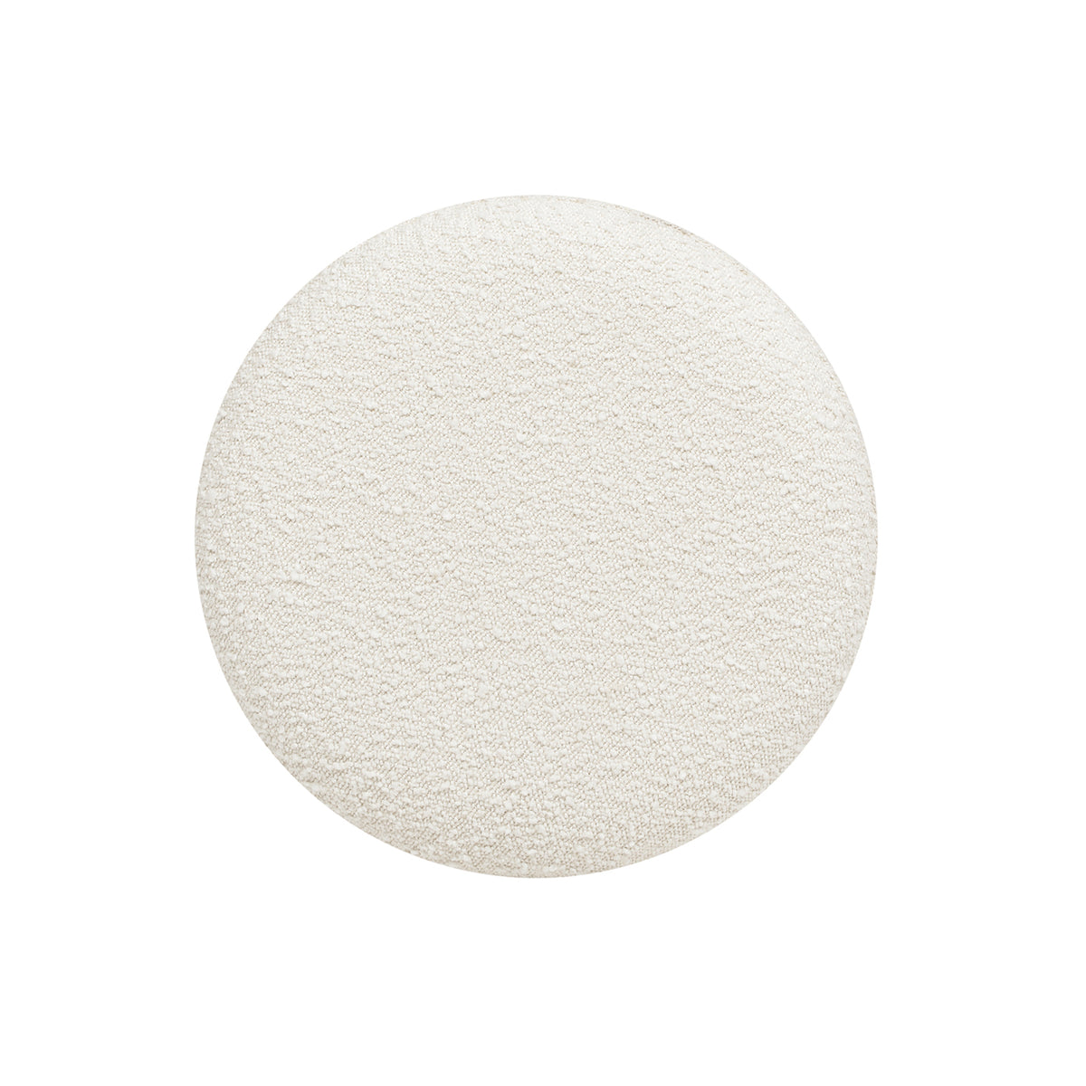 Bali 18.5" Round Upholstered Ottoman With Natural Wood Base, Ivory White Boucle White Foam Boucle