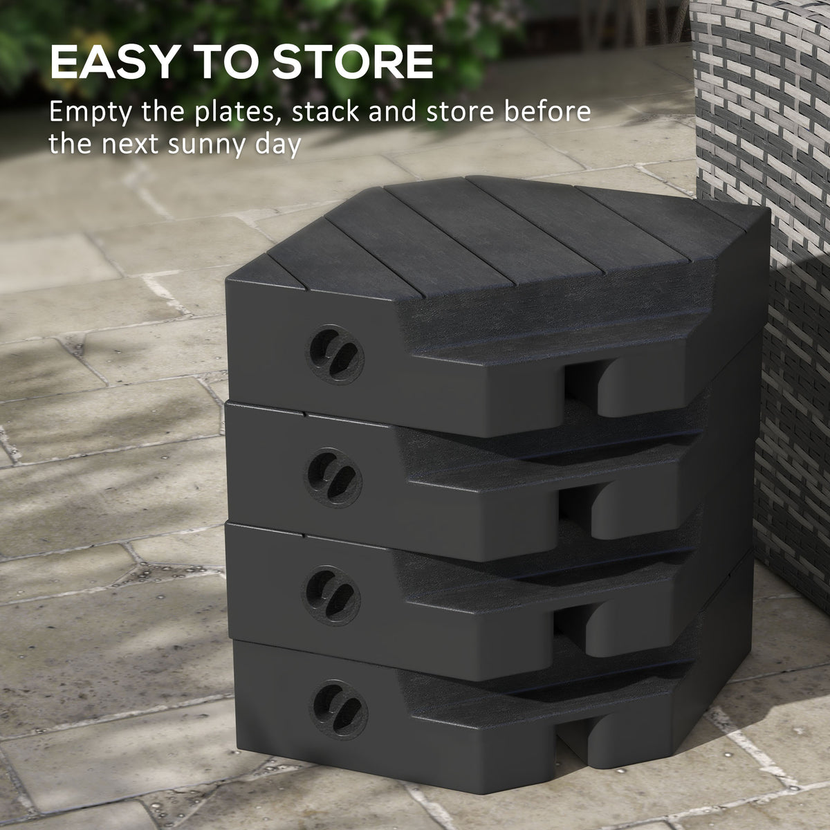 Outsunny 4 Piece Patio Cantilever Umbrella Base Weight Set, Outdoor Offset Umbrella Weights For Umbrella Stand, 132 Lb. Capacity Water Or 176 Lb. Capacity Sand, Black Black Hdpe