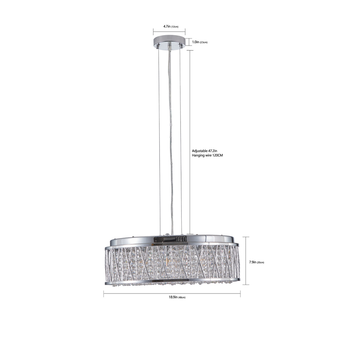 Modern Crystal Chandelier 18.9 Inches Aluminum Iron Round Ceiling Light Flush Mount Ceiling Light Fixture For Kitchen Island Dinning Bedrooms And Hallway Silver Clear Crystal Iron