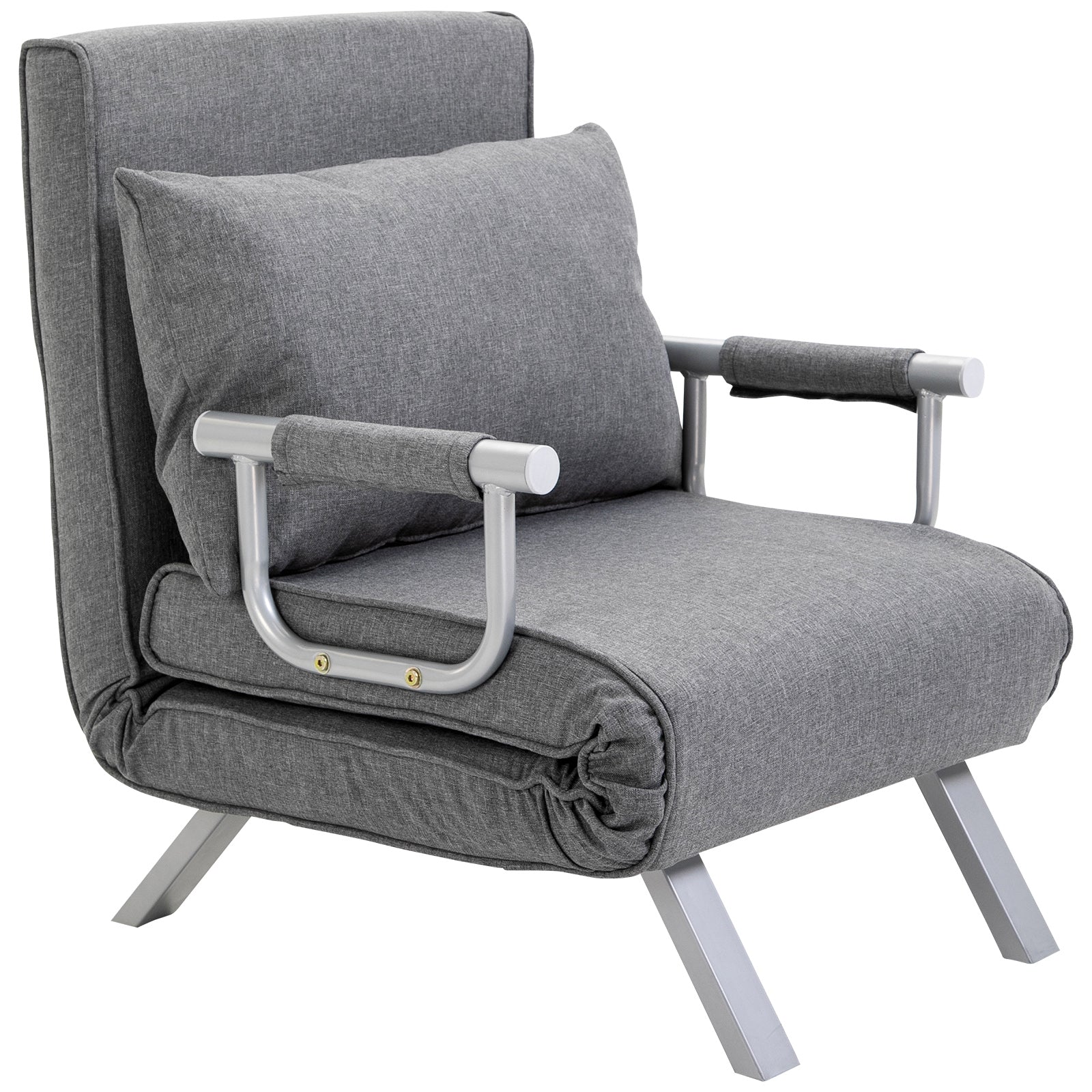 Homcom Single Person Folding 5 Position Convertible Sofa Bed Sleeper Chair Chaise Lounge Couch W Pillow & Steel Frame For Home Office, Light Grey Light Grey Fabric 1 Seat
