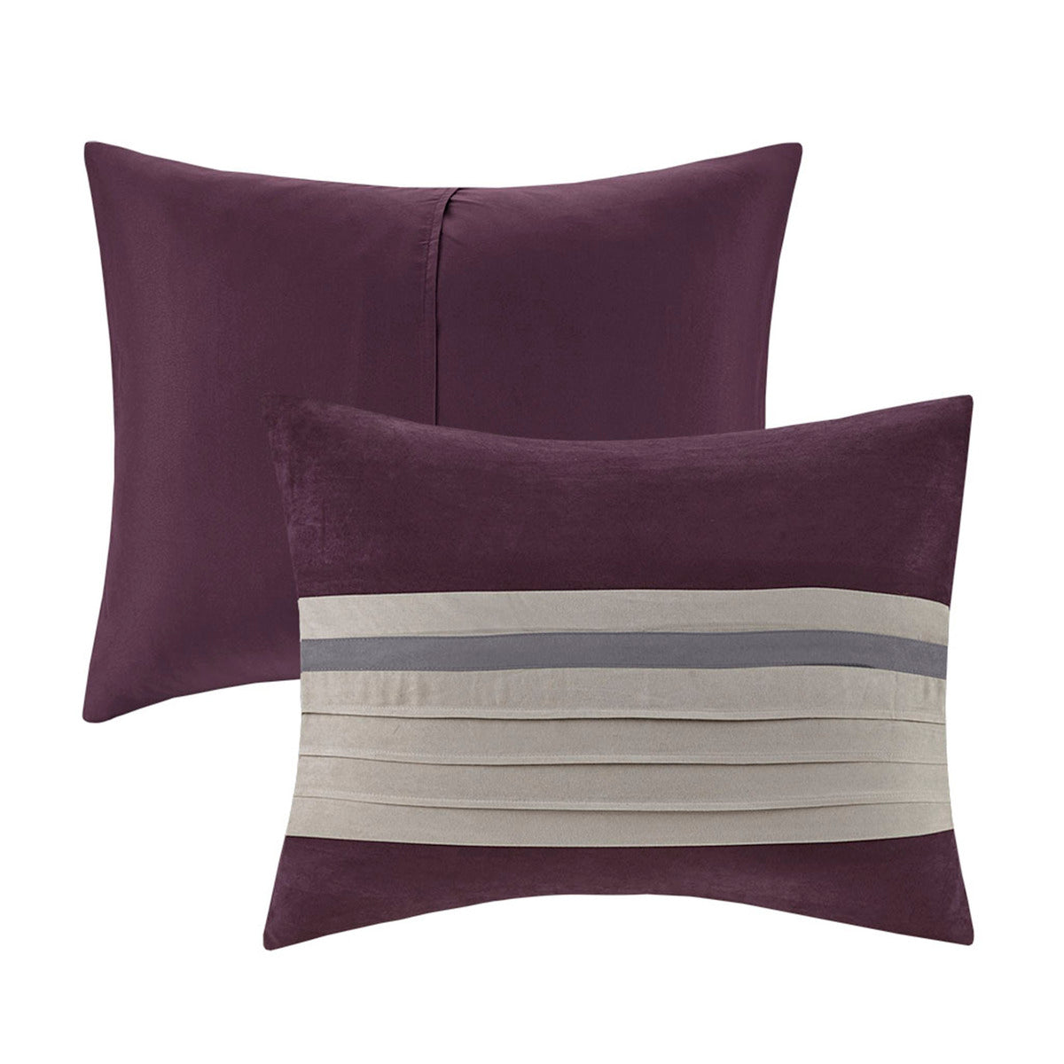 7 Pc Pieced Faux Suede Comforter Set Purple Cal King California King Purple Polyester