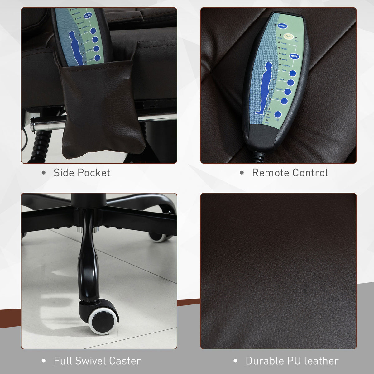 Vinsetto 7 Point Vibrating Massage Office Chair, High Back Executive Recliner With Lumbar Support, Footrest, Reclining Back, Adjustable Height, Brown Brown Faux Leather