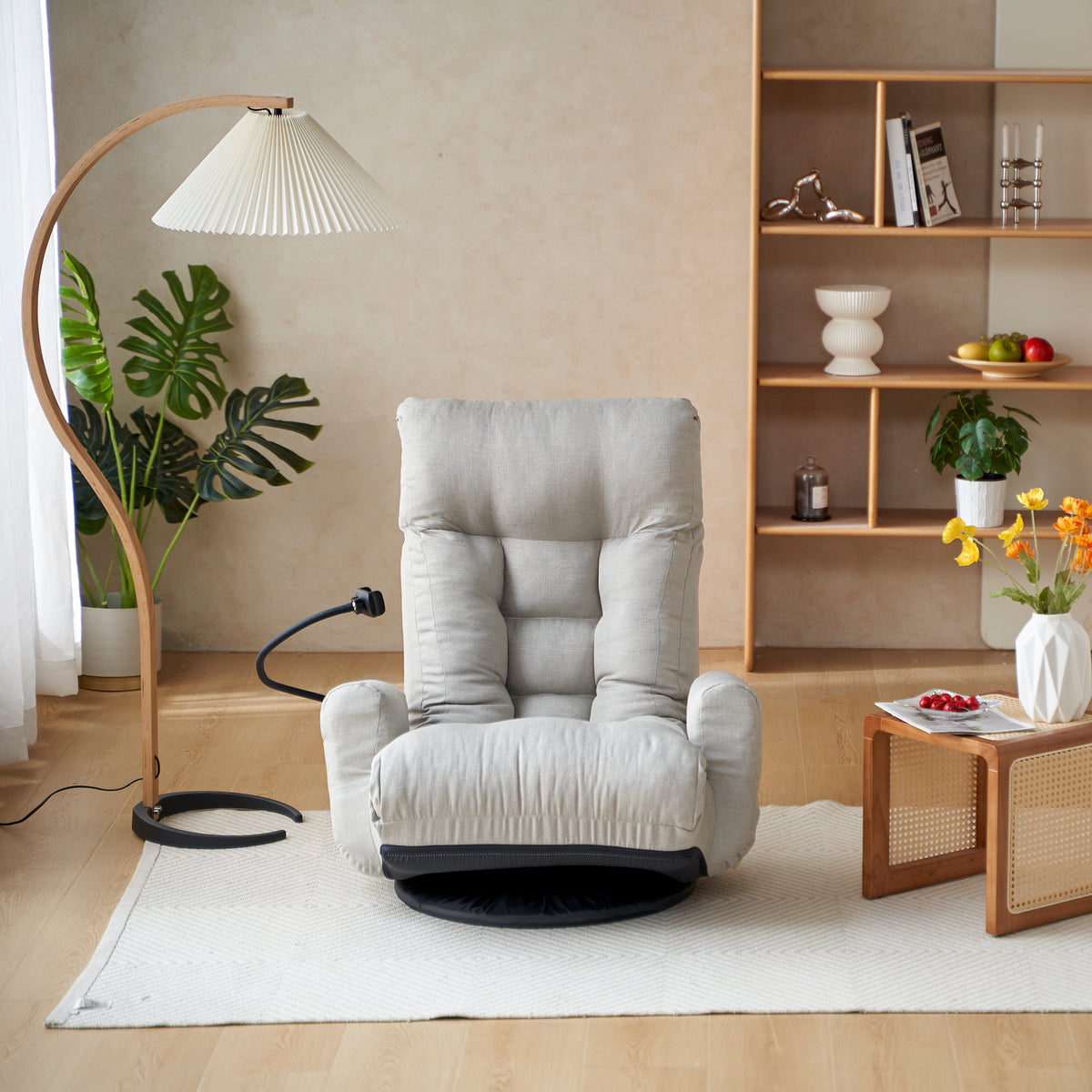 Adjustable Head And Waist, Game Chair, Lounge Chair In The Living Room, 360 Degree Rotatable Sofa Chair,Rotatable Seat Leisure Chair Deck Chair Gray Metal Soft Cotton Metal
