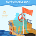 Outsunny Wooden Kids Pirate Sandbox, Outdoor Sandboat With Bench Seats, Storage, Non Woven Fabric Cloth For Backyard, Lawn Natural Wood