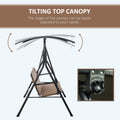 Outsunny 3 Person Porch Swing With Stand, Outdoor Swing For Patio Porch With Adjustable Tilt Canopy And Comfortable Swing Bench Style Seat, Steel Frame, Brown Brown Plastic