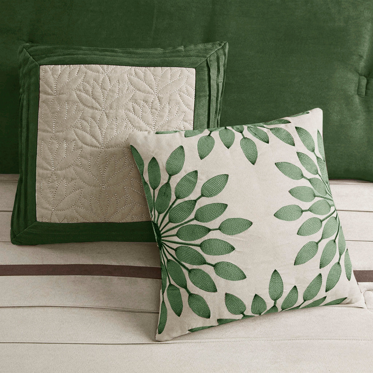 7 Pc Pieced Faux Suede Comforter Set Green King Queen Green Polyester