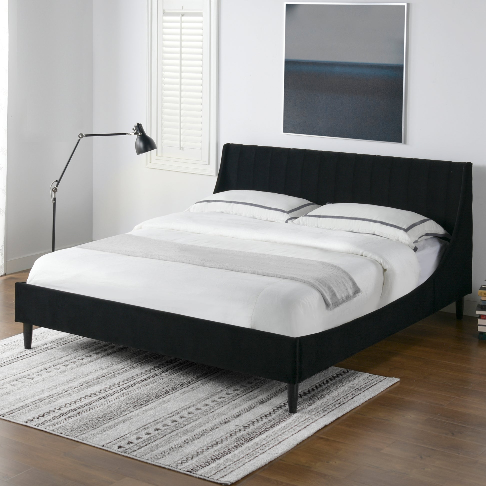 Aspen Vertical Tufted Headboard Platform Bed Set, King, Anthracite Black Velvet Box Spring Not Required King Anthracite Wood Foam Velvet Velvet