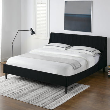 Aspen Vertical Tufted Headboard Platform Bed Set, King, Anthracite Black Velvet Box Spring Not Required King Anthracite Wood Foam Velvet Velvet