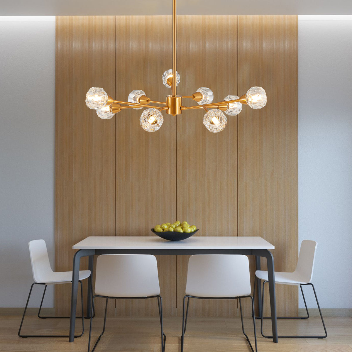 Modern Crystal Chandeliers, 9 Lights Golden Chandelier For Living Room Bedroom, Dining Room Chandelier Over Table, Kitchen Light Fixtures Bulbs Not Included Golden Crystal Iron